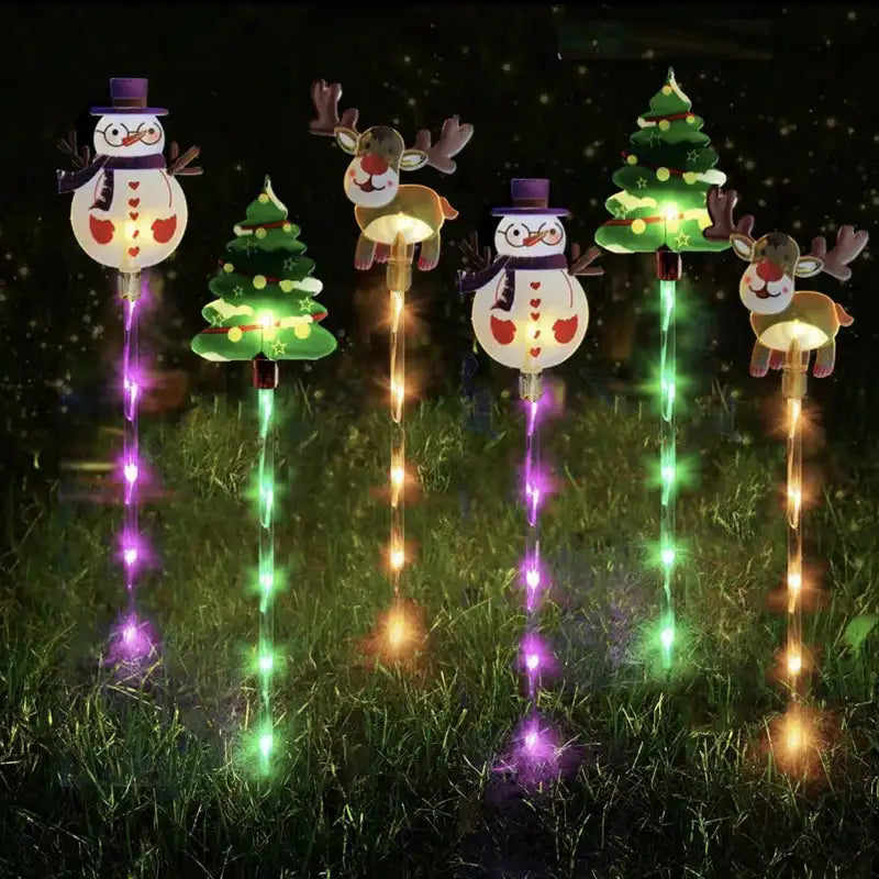NEW 6PCS/lot Solar-Powered Christmas Lawn Lights Santa Tree & Reindeer Designs for Outdoor Decor Waterproof Garden Lights Holiday