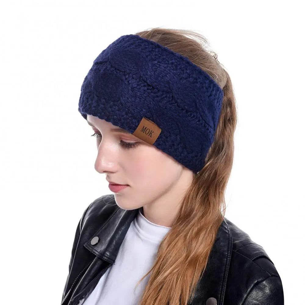 NEW Arrivals 12 Colors Winter Thicken Knitting Woolen Yarn Wide Headband For Women Plush Lined Headwrap Turban Hairbands Keep Warm Female Ear Warmers