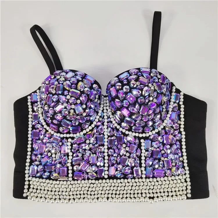 Sexy Bras for Women Night Club Party Cropped Tops Bra Stage Performance Sparkling Rhinestone Underwear Bralette Lingerie Clothes