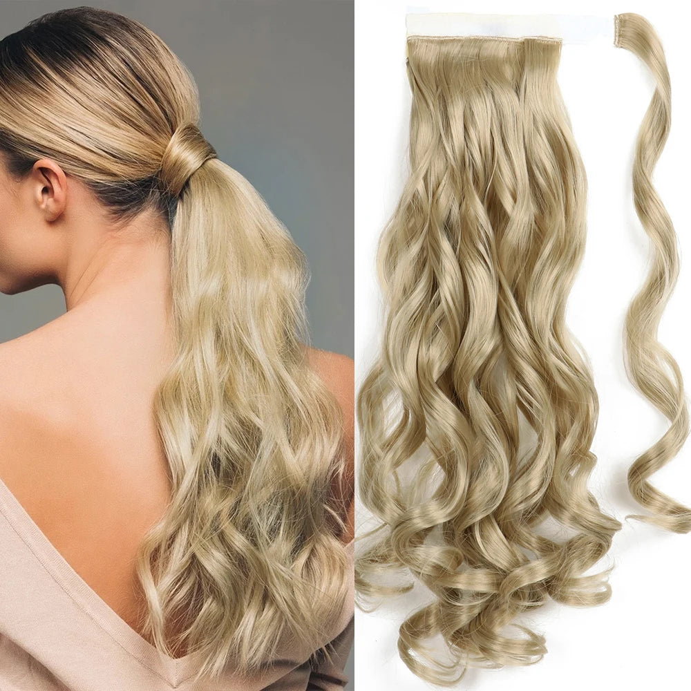 NEW  Synthetic Long Straight Wrap Around Clip In Ponytail Hair Extension Can Be Permed Heat Resistant Pony Tail Fake Hair