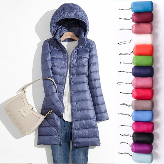 Plus Size 5xl 6xl 7xl Fall Women's Autumn Winter Ultra Lightweight Packable Long Puffer Jacket Female Hooded  Slim Coat