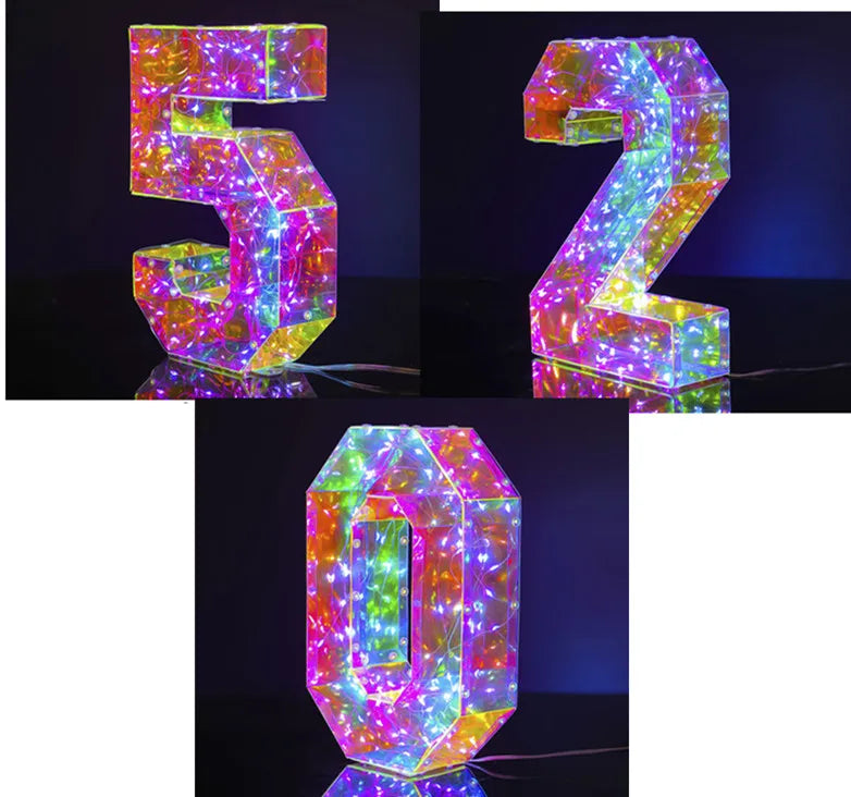 NEW Arrivals Novelty Laser Letters LED Luminous Alphabet Numbers Lights Illusory Christmas Decorative Lamps For Wedding Birthday Xmas New Year Eve Outdoor Garden Lawn Courtyard Decoration Accessories Supplies