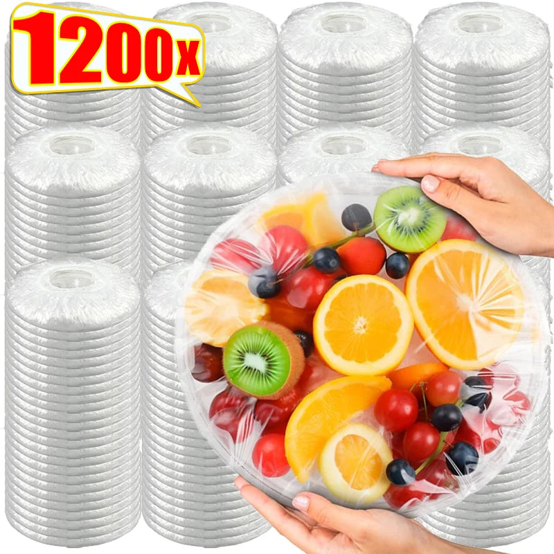 1200 PCS Set Disposable Food Cover Elastic Plastic Fruit Vegetable Food Covers Shower Cap Food Grade Storage Bag Kitchen Organizer Cling Film