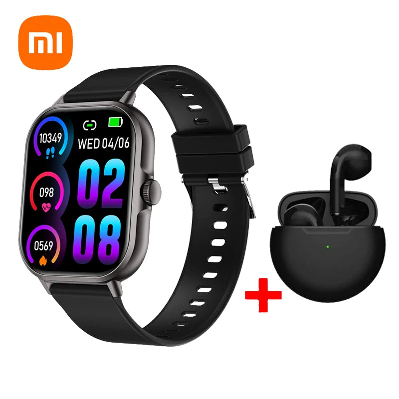 2 PCS Set Xiaomi Women Smart Watch + Earphones Android Gift Bluetooth Call Smartwatch Touch Dial Music Fitness Tracker Sports Watches + Earphone Set