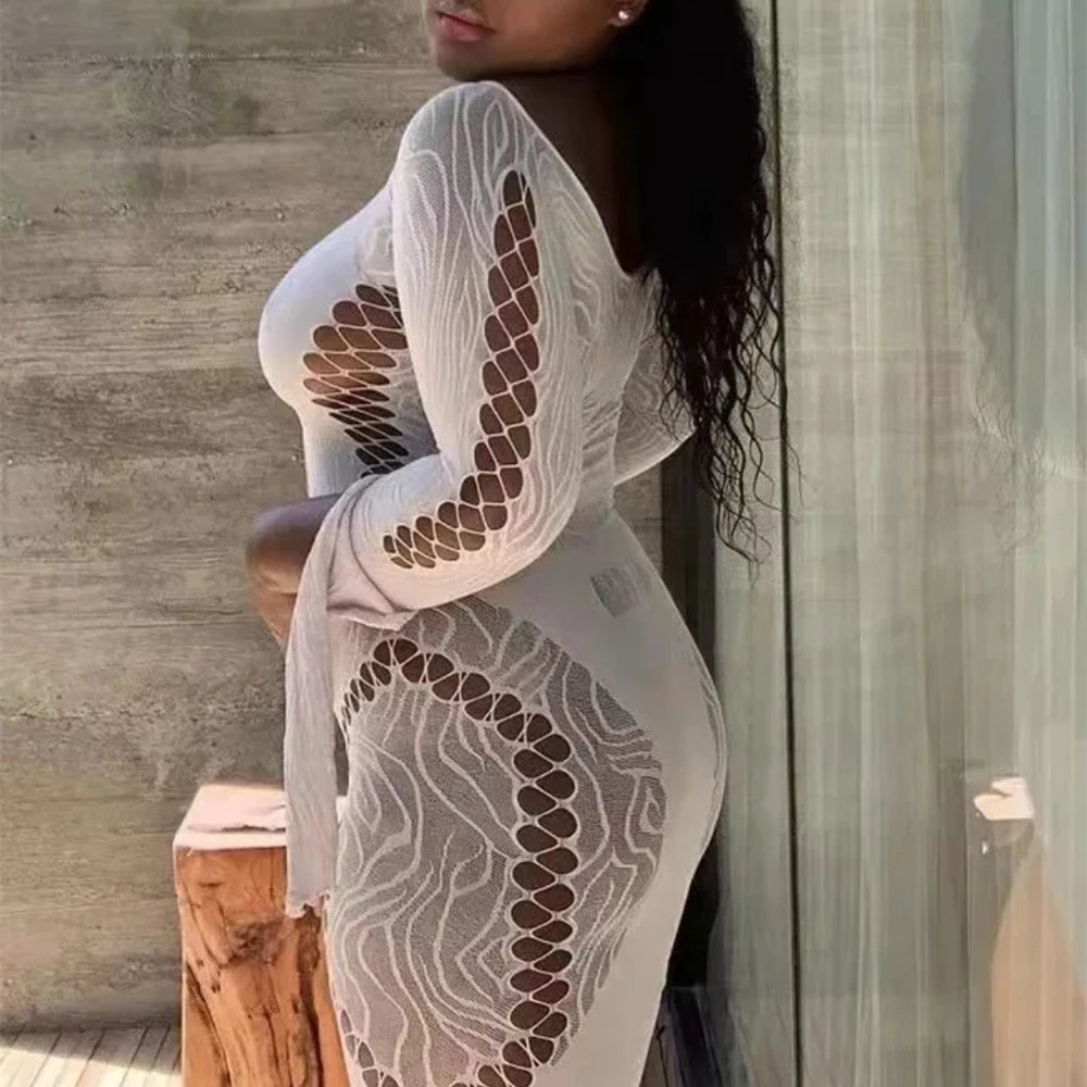 NEW Arrivals S-2XL UK Flexible Size 4 Colors High Quality Mesh Sex Set Women's Hot Sexy Fishing Net Bodycon Mini/Maxi Dress Erotic See Through Hollow Mini Skirt Sexy Night Club Outfits