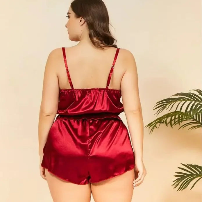 NEW Arrivals 2PCS Set  XL-5XL Plus Size Chubby Women Sexy Hollow out Strap Backless Sleepwear Comfortable Underwear V-Neck Design Breathable Material for Adults Curvy Girls Home Wear