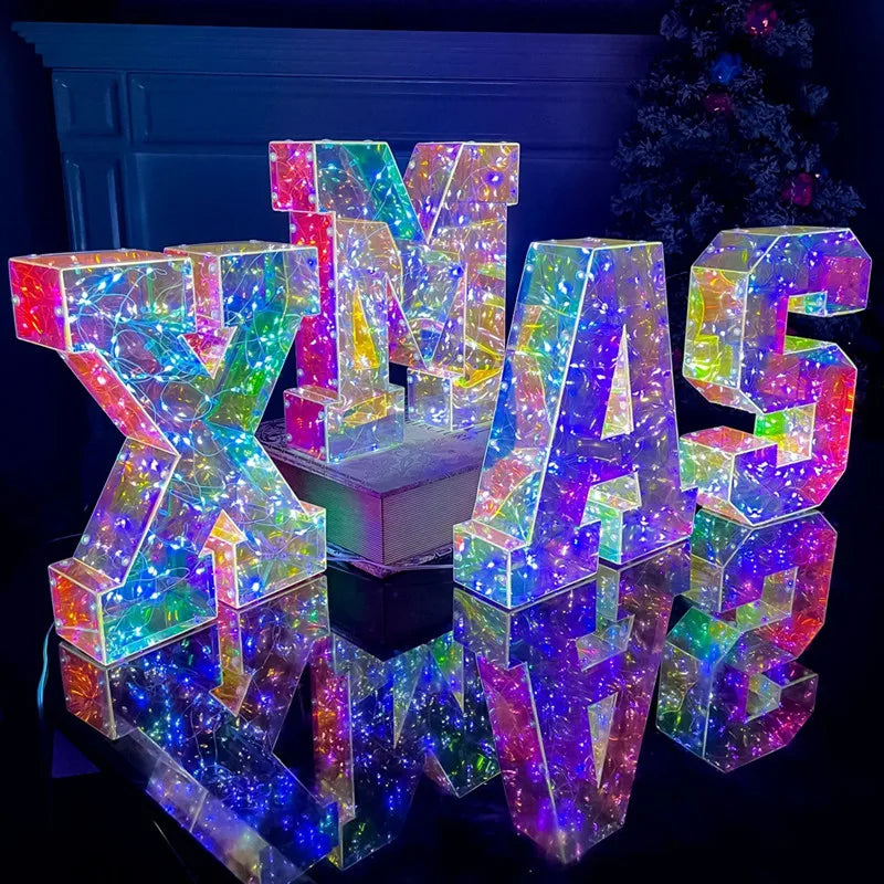 NEW Arrivals Novelty Laser Letters LED Luminous Alphabet Numbers Lights Illusory Christmas Decorative Lamps For Wedding Birthday Xmas New Year Eve Outdoor Garden Lawn Courtyard Decoration Accessories Supplies