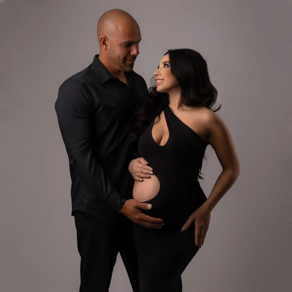 NEW Arrivals S-XL Size Maternity One Shoulder Long Sleeves Belly-Revealing Maxi Dress Baby Shower Gown For Photoshoot