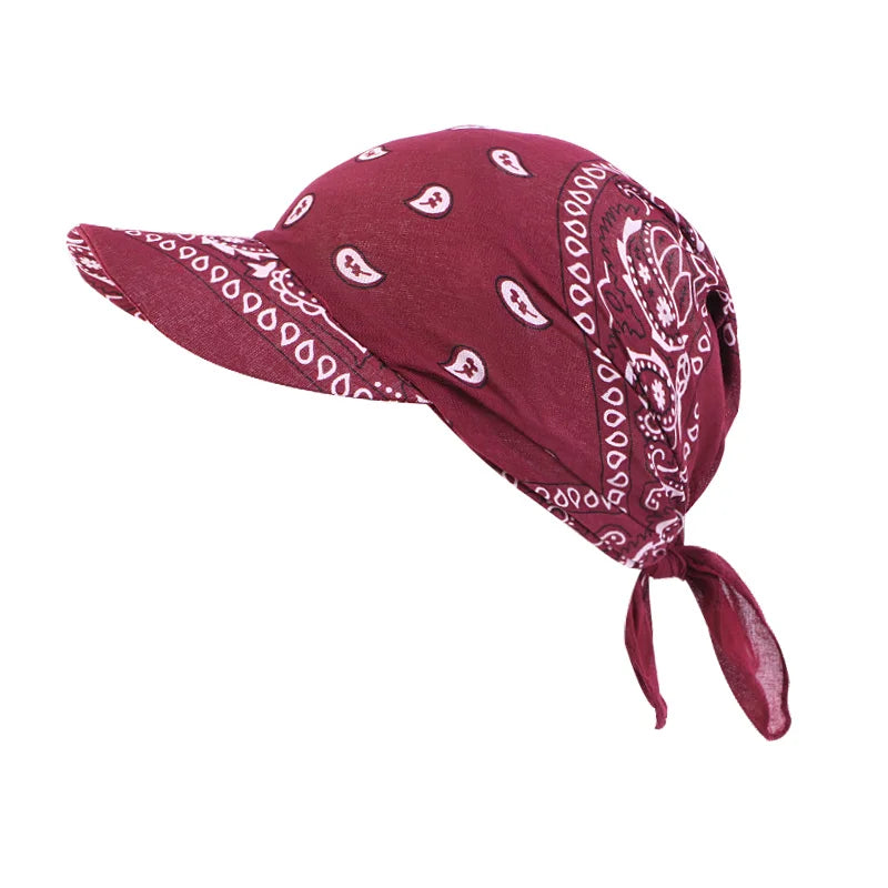 New Arrivals Women Female Cotton Paisley Head Scarf Visor Hat With Wide Brim Sunhat Summer Beach UV Protection Sun Hats Adjustable Baseball Bandana Cap Girls Ladies Summer Fashion Apparel Accessories Supplies