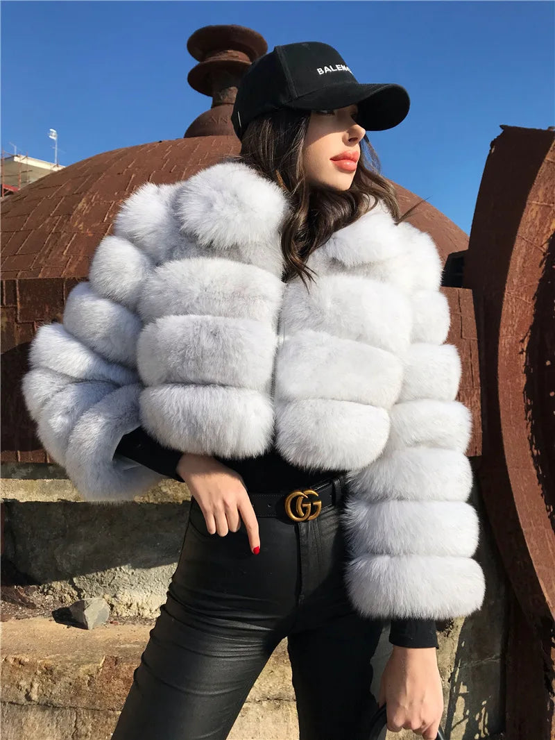 NEW Arrivals S-3XL 5 Colors Women Faux Fur Coats Fox Short Coat Turn Down Collar Zipper Full Sleeve Thick Warm Open Stitch Elegant Splice Autumn Winter Snow Outerwear Ladies Girls Luxury Fashion Clothing Supplies