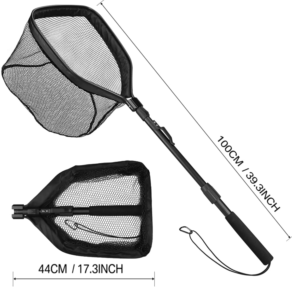 Fishing Landing Net Aluminum Alloy Durable Telescoping Extend to 190cm/130cm/55cm Folding Mesh Safe Fish Catching Releasing Fishing Accessory Sets