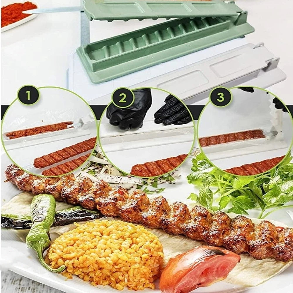NEW Single Row Kebab Maker Barbeque Camping Grill Meat Skewer Machine Kebab Press Maker Reusable Plastic BQ Skewer Maker Kebab Preparation Cooking Tools