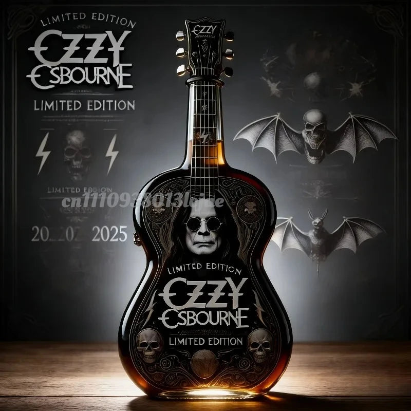 Ozzy Osbourne Lovers Tribute Guitar Shape Whiskey Decanter, Limited Edition 3D Relief Crystal Liquor Bottle, Premium Gift for Heavy Collection Home Drinkware Pub Bar Night Club Barware Accessories
