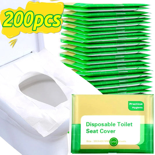 NEW Arrivals 200PCS Set Disposable Toilet Seat Cover Paper Portable Waterproof Soluble Water Travel Camping Hotel Bathroom Toilet Mat Pads