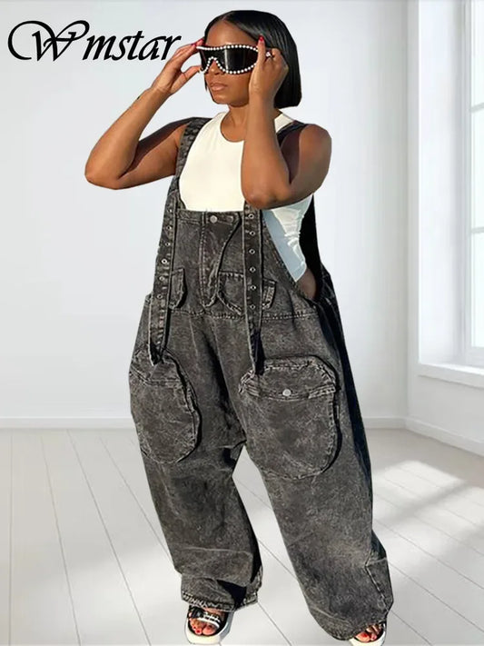 Wmstar Denim Jumpsuit Women Clothing Romper Slip Corset Sexy Casual New In Summer Fashion Pockets Pants Wholesale Dropshipping