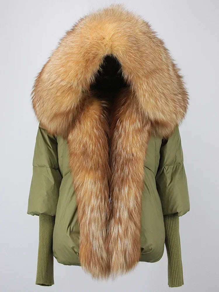 Winter Warm Snow Clothes Supplies Jacket Women Real Fox Fur Collar Hooded Natural Thick Warm Loose Oversize Duck Down Coat Streetwear Outerwear Female Girls Luxury Winter Fashion Clothing Products
