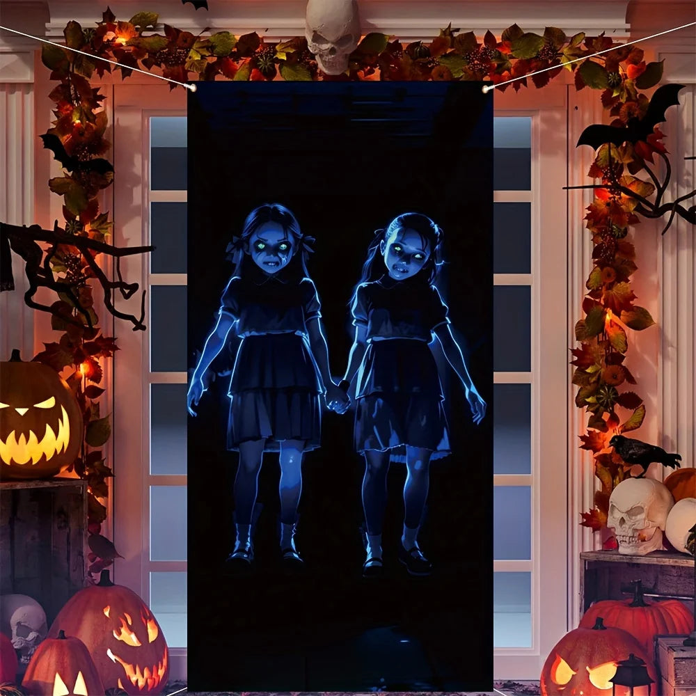Halloween Horror Double Female Ghost, Door Panels, Room Decorations, Party Hanging Banners, Holiday Decorations