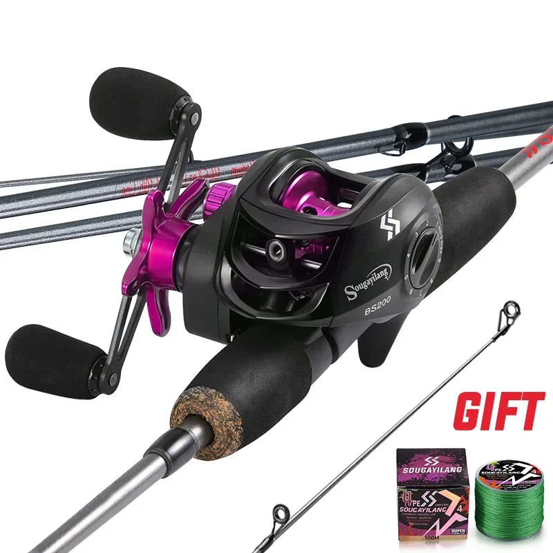 NEW Arrivals 5 Colors Full Set + Gift  1.7m Fishing Left/Right Rod Carbon Fiber Casting Rod and Baitcasting Reel combo with Free Line As Gift Max Drag 8kg for Sea Bass Professional Fishing Supplies