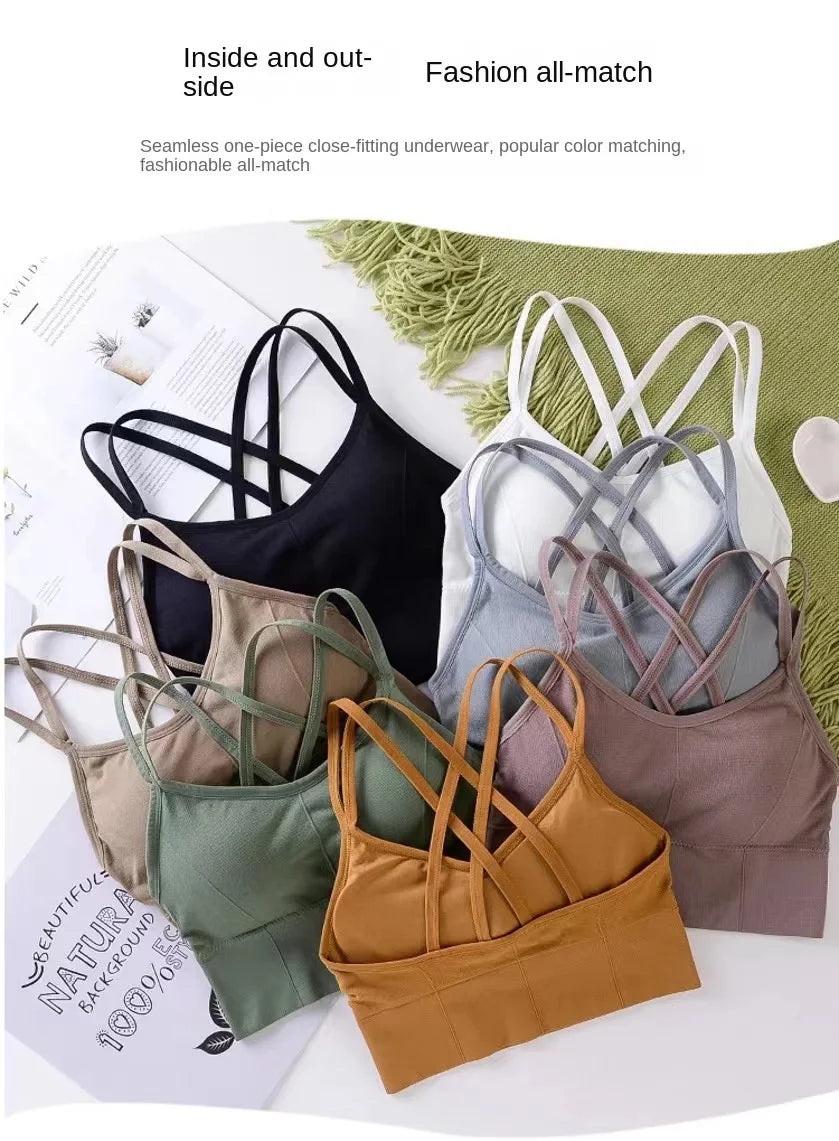 NEW Arrivals Sexy Women Tops Back Cross Strap Tank Top Push Up Running Sports Yoga Bra Breathable Soft Fitness Beauty Solid Color Girls Sports Clothing Supplies