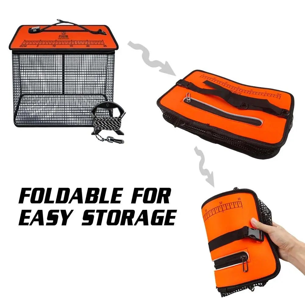 19L-47L Large Capacity Fish Net Bag Floating Fish Basket Quick-Drying Foldable Fish Cage Collapsible Fish Protector Foldable Fishing Net for Sea River Lakes Fishing Accessories