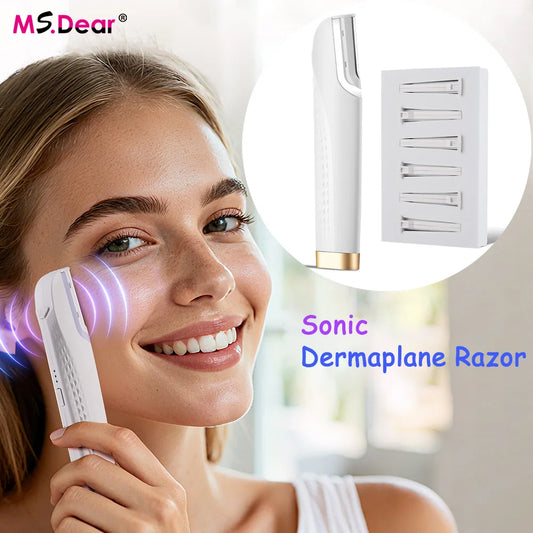 NEW Arrivals Women's Sonic Rechargeable Dermaplane Razor with Light 6 Replaceable Blades Facial Exfoliation Hair And Fuzz Removal Tool Women Skin Care Supplies