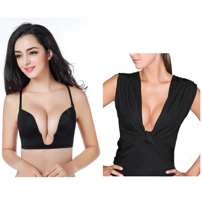 NEW Arrivals Brown/Black Color Plus Size Women's Backless Invisible Bra, Strapless Sexy Lingerie, Wedding U-Shaped Backless Shoulder Top Ladies Sexy Underwear