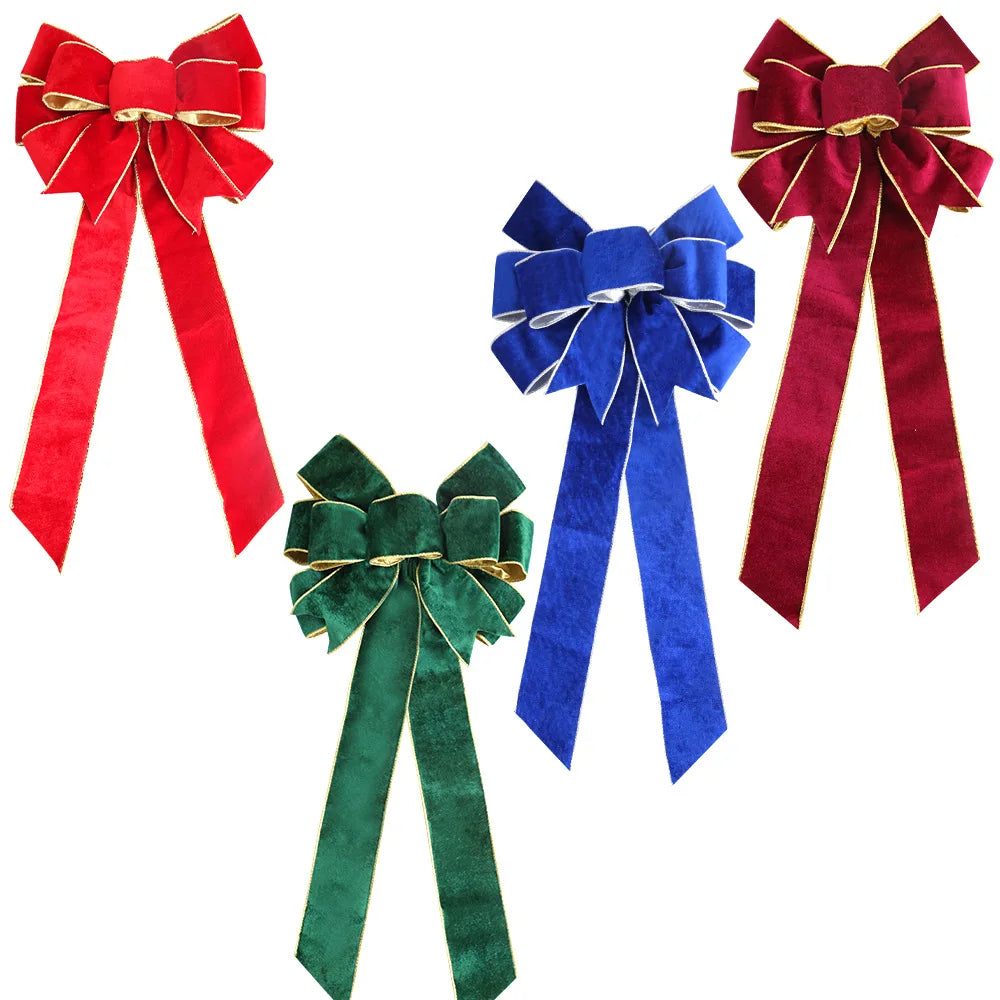 Cross-Border New 60cm Red Large Bow Christmas Tree Decoration Pendant Silk Edge Velvet Christmas Bow