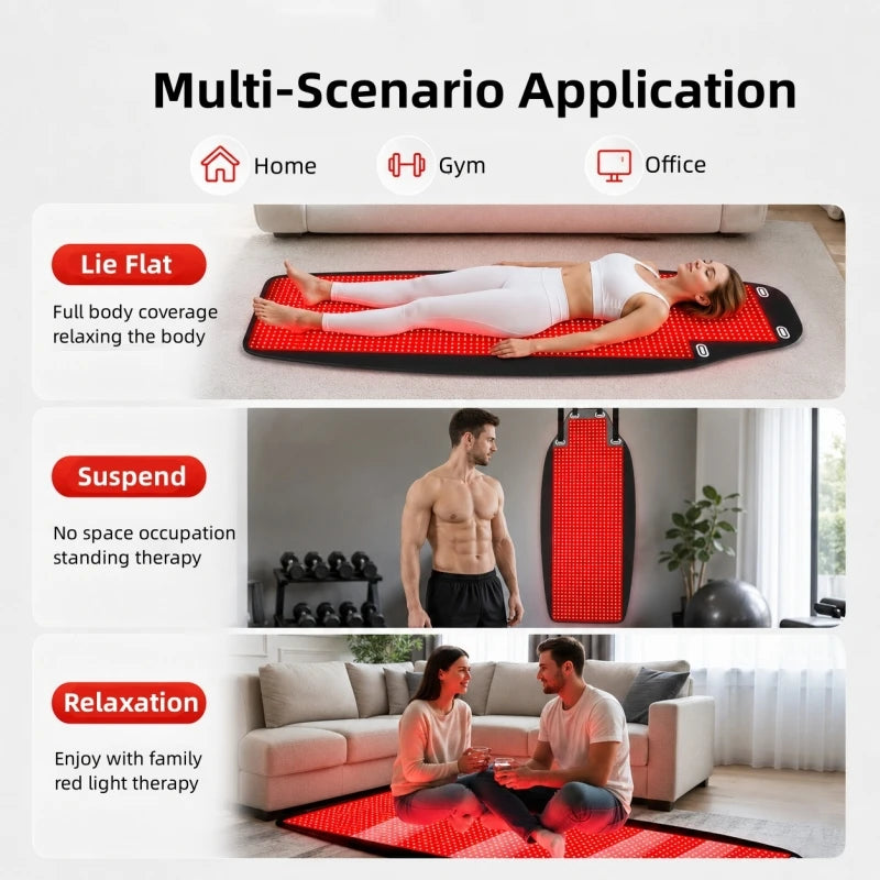 NEW Arrivals 1444 LED's Red Light Therapy Yoga Wall Mounted Mat Whole Body Infrared Relaxation Mat Suspended Treatment  Blanket 850x1+660x2nm Heating Mat Body Healing Pain Relief Hanging & Floor Use