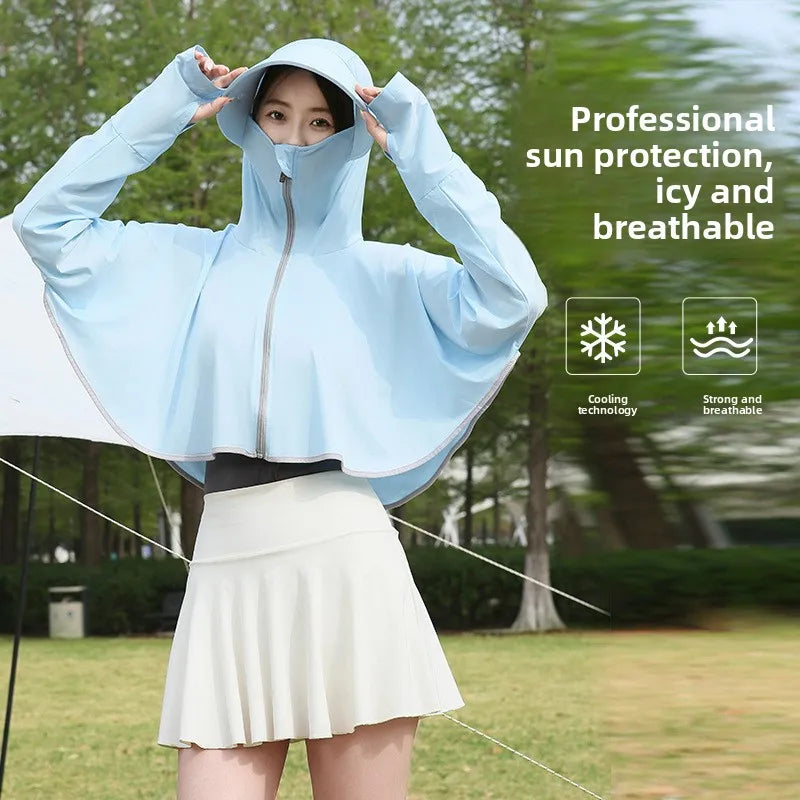 1/2/4 PCS Ice Silk Set 5 Colors Women's UV Protection Cape Hoodie Ice Silk Breathable Sun Shirt Spring Summer Loose Fit Jacket for Outdoor Hiking Sun Protection