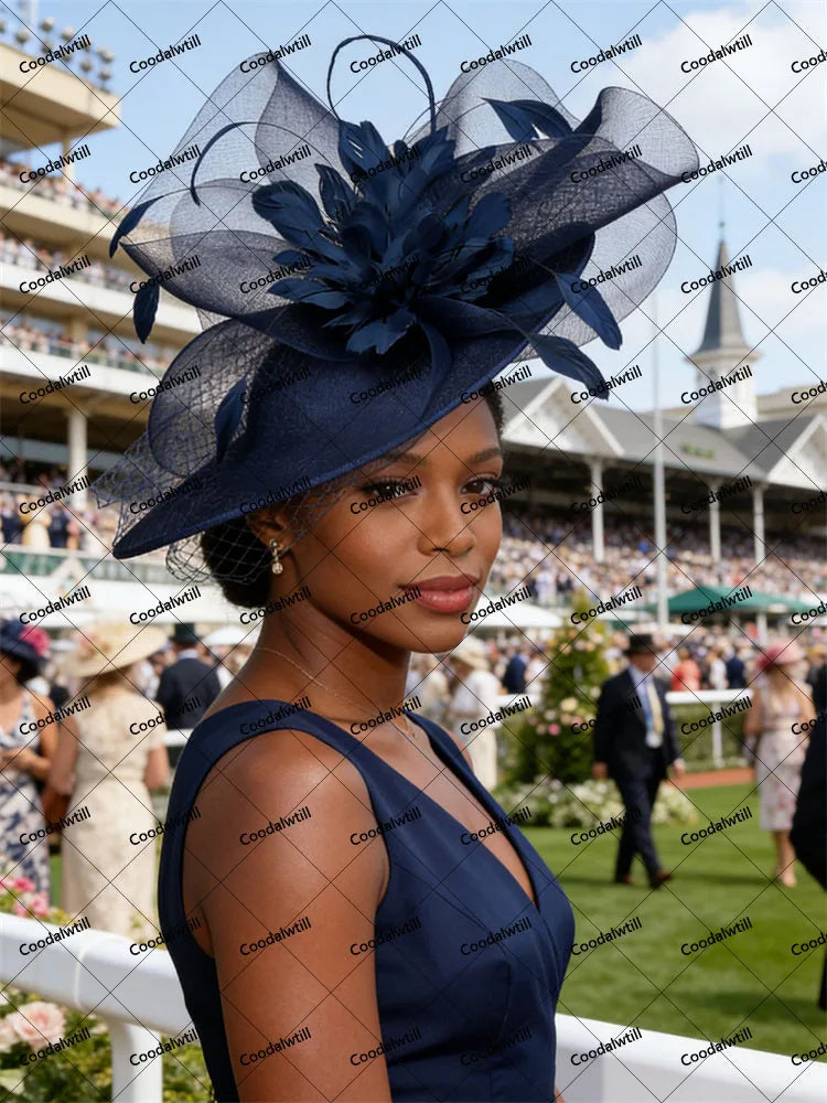 22 Colors Big Kentucky Fascinator Veils Hat Women Ladies Race Headpiece Bride Evening Wedding Party Royal Ascot Millinery Cap Mesh  French  Chapeau Opera Concert Red Carpet Luxury Hats