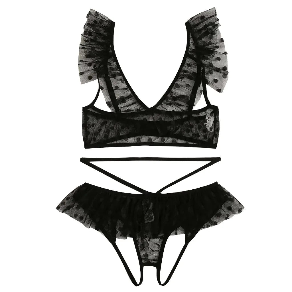 Women Intimates Blacklace Lingerieset Plus Size Ultra-Thin Bra Set Underwear Set Cooling Breathable Sleepwear Lingerine Outfit