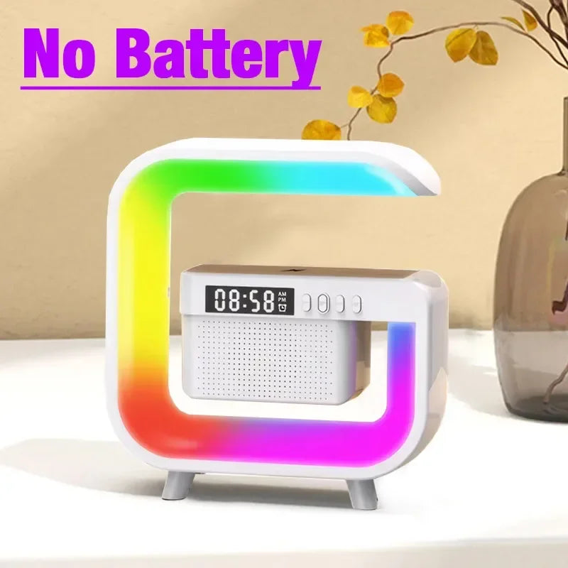 NEW Home RGB Bluetooth Wireless Black/White Color Speaker Wireless Charger Stand TF FM Alarm Clock for iPhone 16~12 Pro Max Fast Charging Music Player