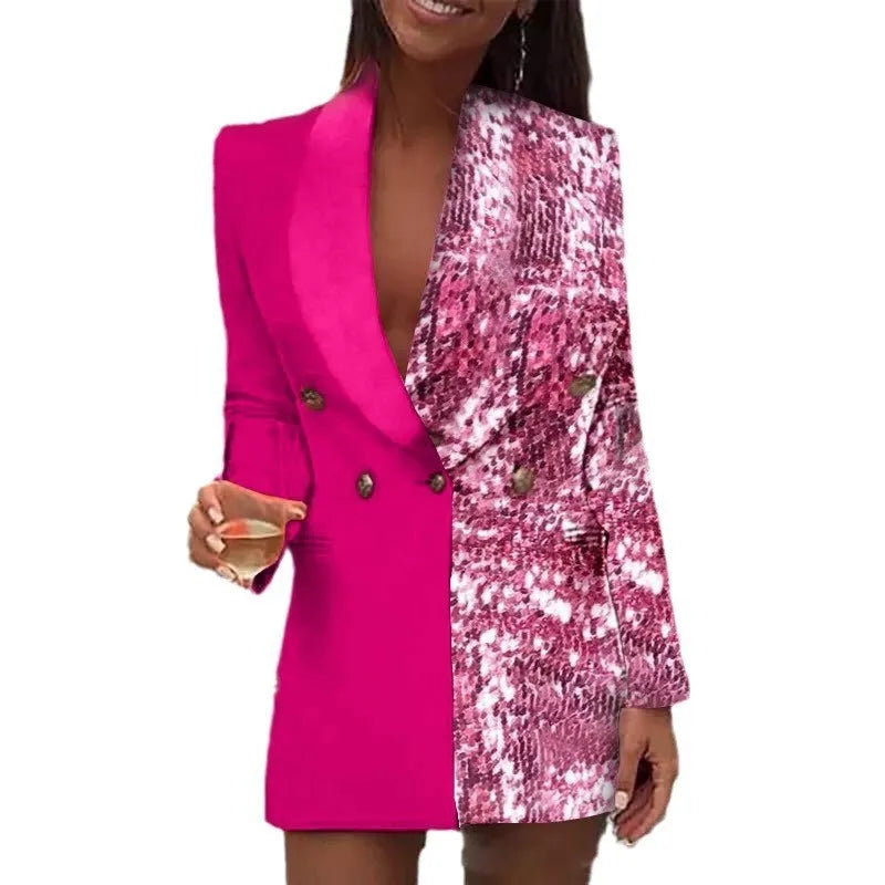 New Arrivals S-2XL 4 Colors  Italian Fashion Sexy Long Sleeve Turn-Down Collar Splicing Button Slim Fit Dress For Women Ladies Luxury Fashion Clothing Supplies