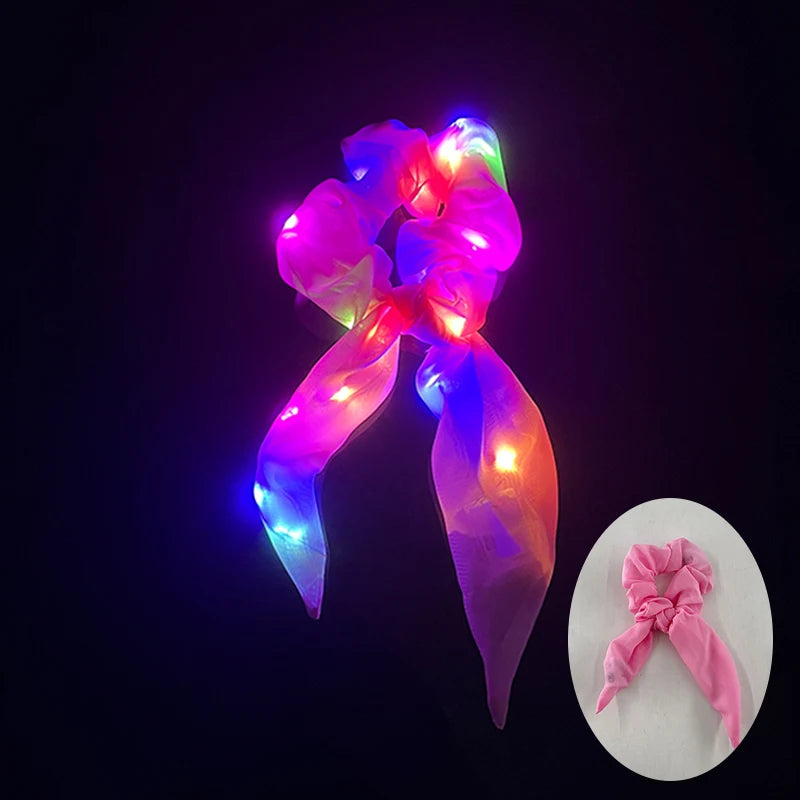 1/10/20 PCS Set LED Luminous Earrings Scrunchies Glowing Hairband Girl Light Up Hair Scrunchy Rave Festival Party Night Clubwear Headwear Supplies Hair Accessories