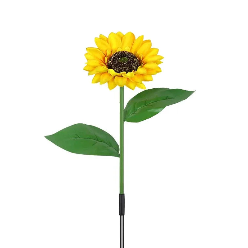 2 PCS Bouquet (12 Heads) Home Villa Solar-Powered Outdoor Decorative Lawn Lights LED Sunflower Decor Pathway Ground Stake Light for Garden Street Patio Balcony Yard