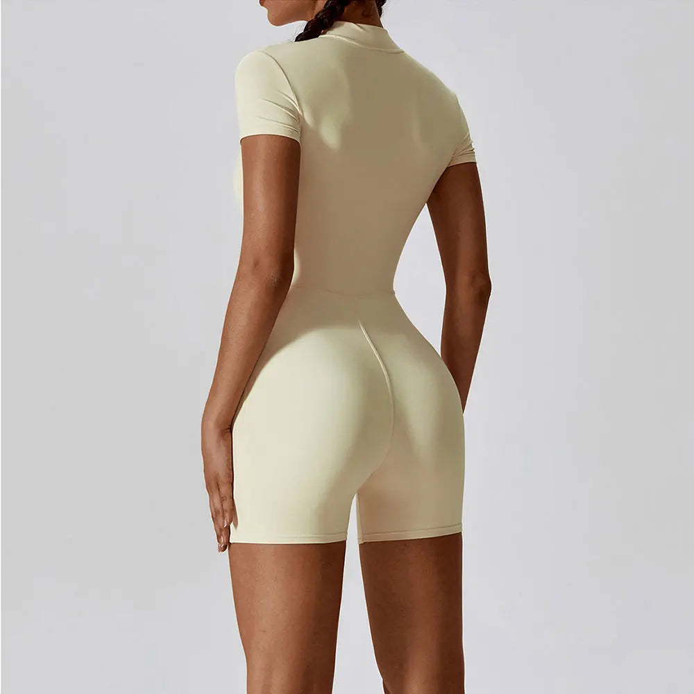 NEW Arrivals 4 Colors Summer Zipper Short Sleeve Yoga Bodysuit Women's Jumpsuits Yoga Set Gym Clothes Push-up Workout Tracksuit Dance Fitness Bodysuit