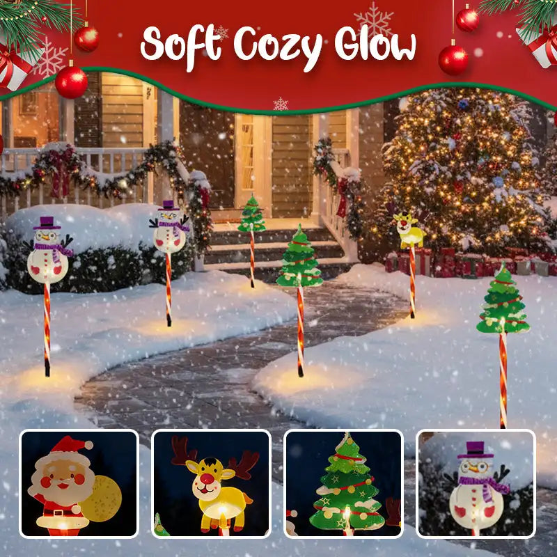 NEW 6PCS/lot Solar-Powered Christmas Lawn Lights Santa Tree & Reindeer Designs for Outdoor Decor Waterproof Garden Lights Holiday