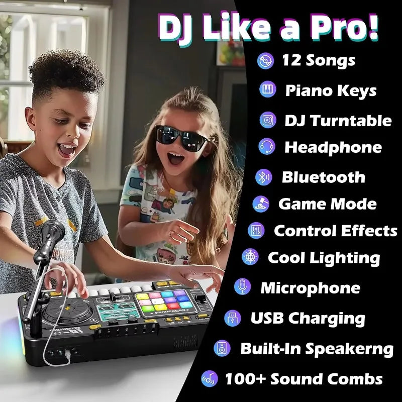 DJ Mixing Toys for Children Multi-functional Bluetooth DJ Keyboards Turntable Controller Kids Musical Instrument Educational Toy