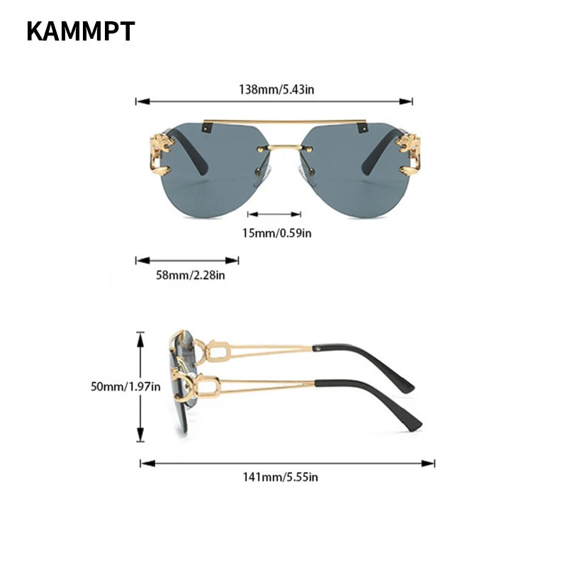 KAMMPT Vintage Rimless Sunglasses Men Women Trendy Pilot Gradient Shades Sun Glasses Fashion New Double Bridge UV400 Eyewear