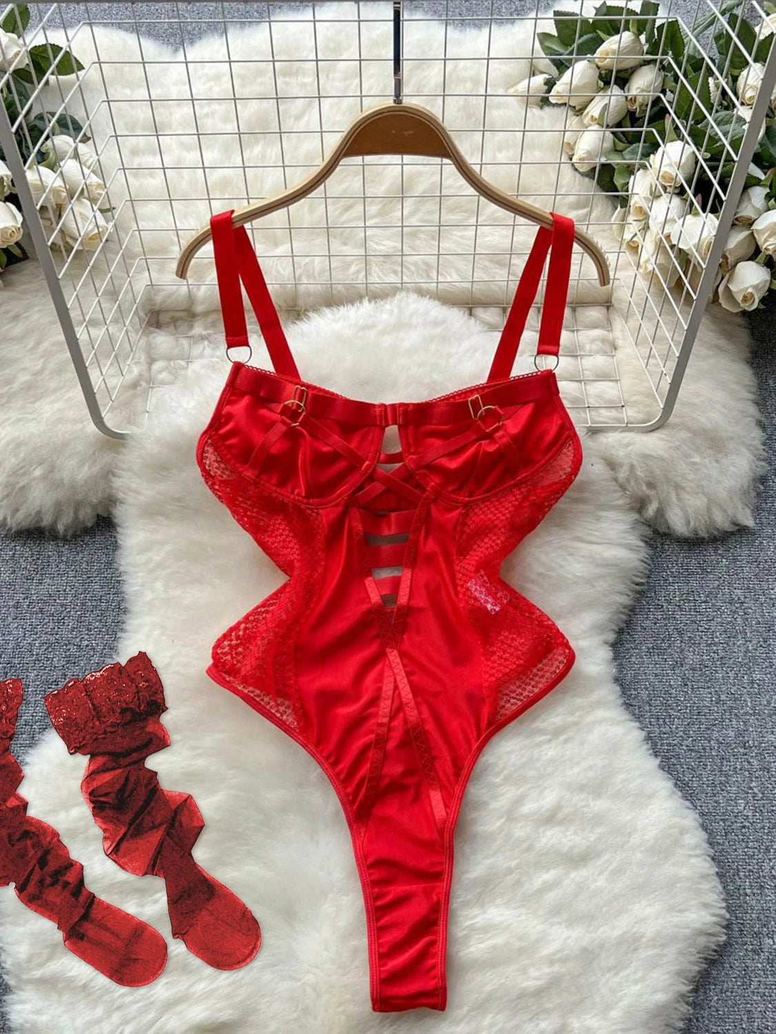 Women Preppy Style Sexy Uniform Sets 2024 V Neck Sheer Top+Lace Up Mini Skirt+Thongs Hollow Out Cosplay Porn Suits