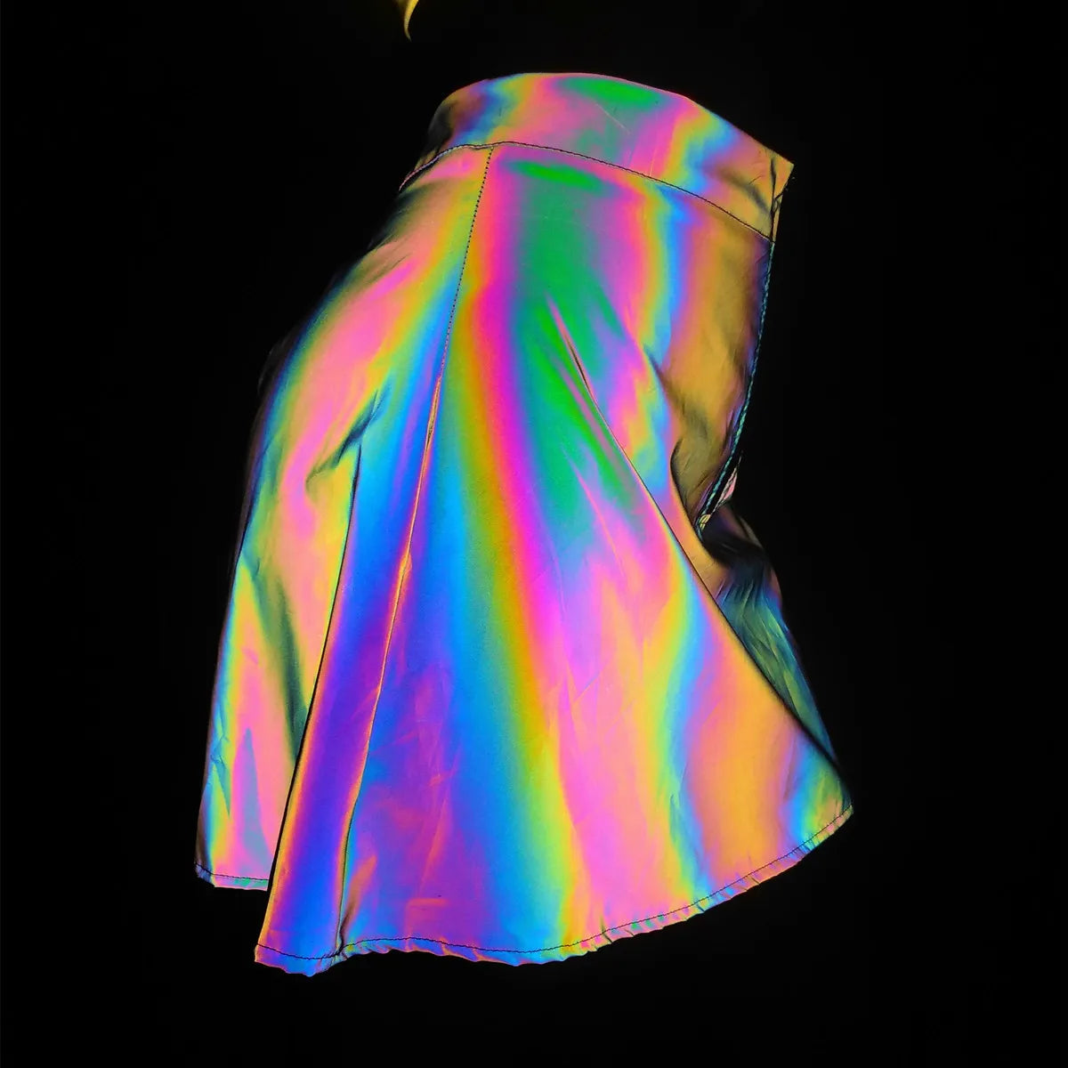 High Waist A-Line Skirts+Bra Women Colorful Reflective 2 Piece Set Night Club Rave Party Reflect Light Mini Clothing Fashion Supplies