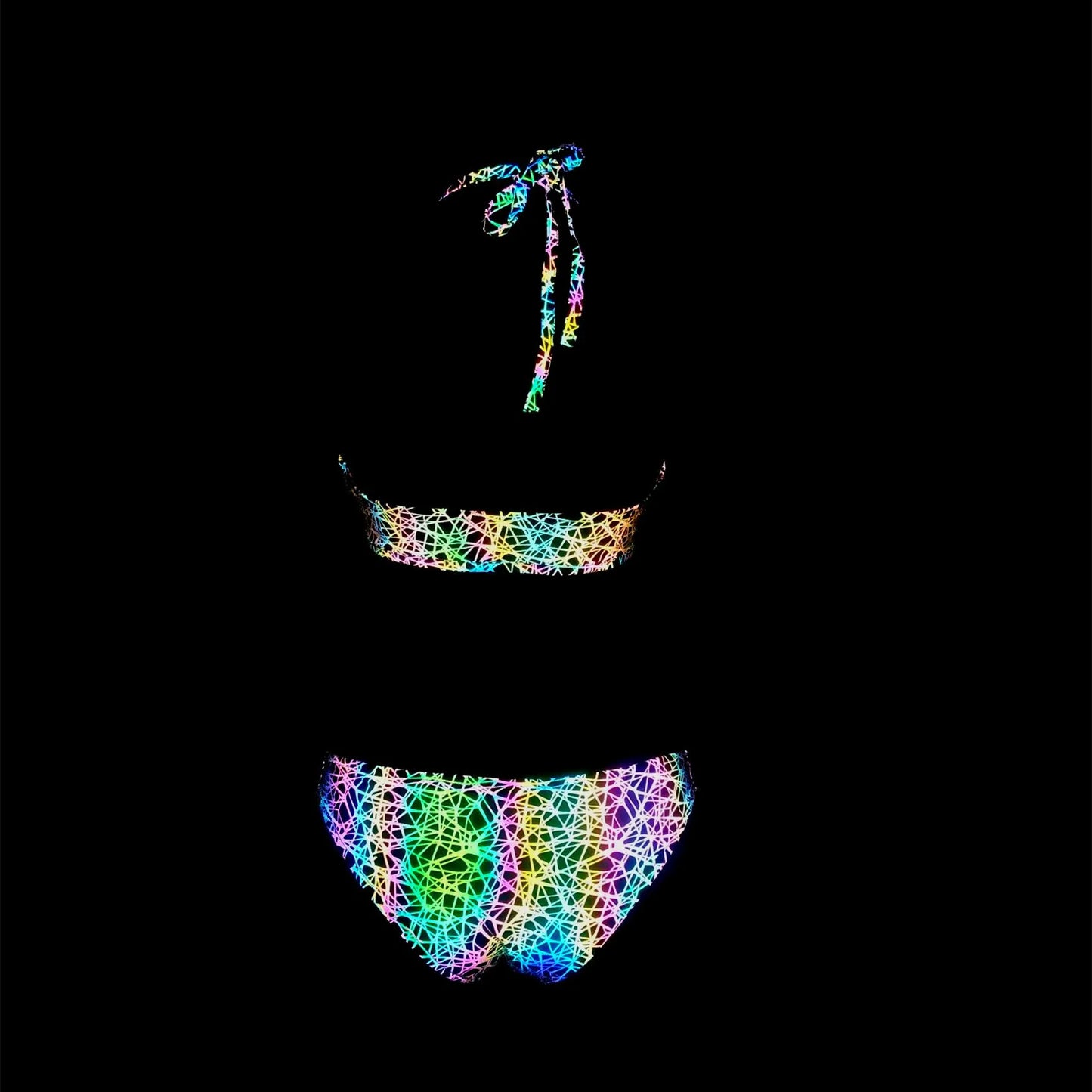 NEW Arrivals Sexy LGBT Rainbow Color Reflective Bikini Set Swimwear Women Ladies Lace Up Evening Beach Rave Party Night Clubwear Reflect Light Shiny Swimsuit Female Girls Summer Fashion Clothing Supplies