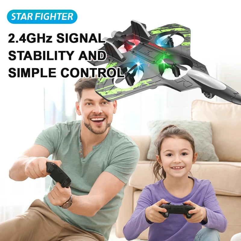 2.4G Remote Control Fighter Electric Foam Glider Stunt Tumbling UAV Hovering Helicopter with LED Colorful Lights Aircraft Model Adults Children Games Electric Toys