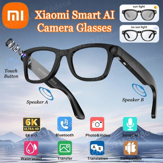 NEW Xiaomi AI Smart Camera Glasses 6K HD With Long-Lasting Battery Voice Assistant Control Calling Music Outdoor Photo-Gray Glasses 75 Languages Translator Business Meetings Outdoor Glasses