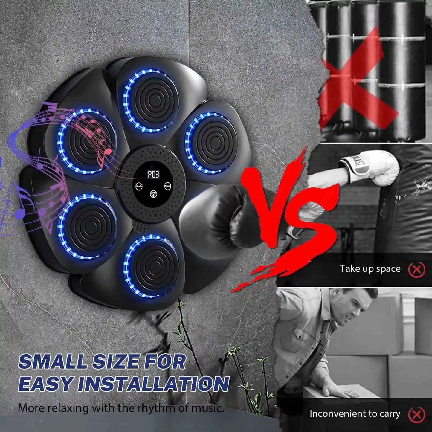 Home Gym Smart Bluetooth Music Boxing Machine Gloves-9 Modes Training, Decompression, Fighting Fitness Home Boxing Wall Target, Adults & Kids Sports Accessories