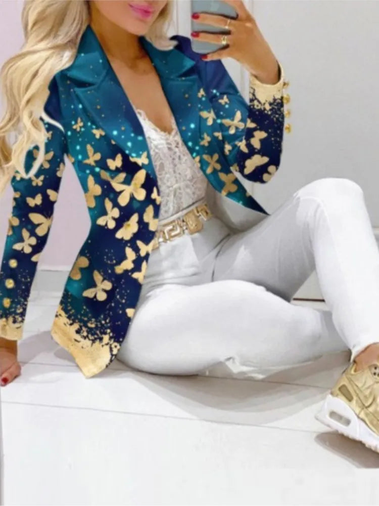 NEW Arrivals 2PCS Set 12 Patterns/Colors Autumn Winter Luxury Italian Suit Long Sleeve Blazer Women's Suit Fashion Color Matching Slim Elegant Female Office Lady Night Business Suit Ladies Luxury Fashion Clothing Supplies