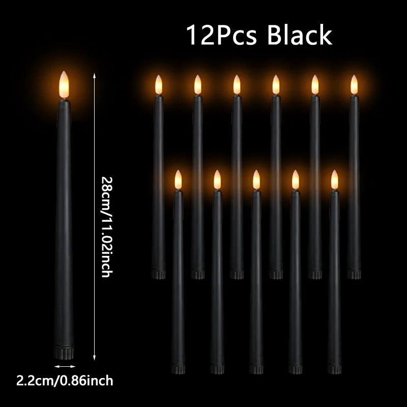24 PCS Set with Remote Control LED Taper Candles Artificial Black Flameless Flickering Candle Christmas Lights Home Birthday Wedding Candles Battery