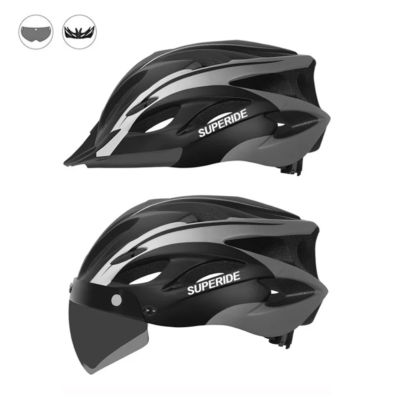 SUPERIDE Rechargeable Road Bike Helmet Men Women Cycling Helmet with Visor & Rearlight Sports MTB Bicycle Helmet with TT Lens