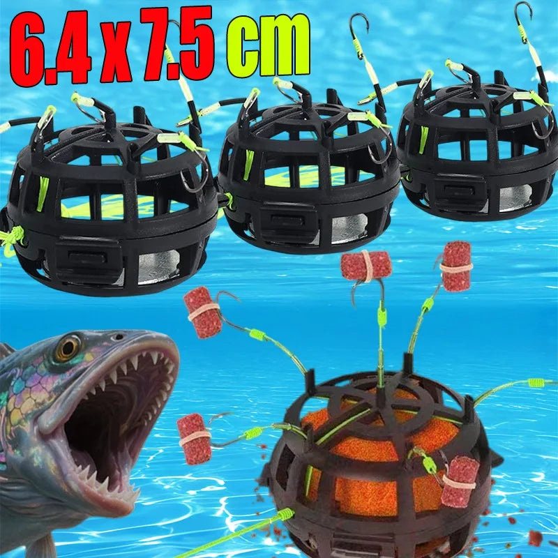 5 PCS Set Anti Current Bait Cage Fish Hook Fishing Accessory Metal Plastic Bait Holder Prevents Wash Away Increases Catch Rate Simple Elegant for Sea Boat River Lakes Fishing Supplies.