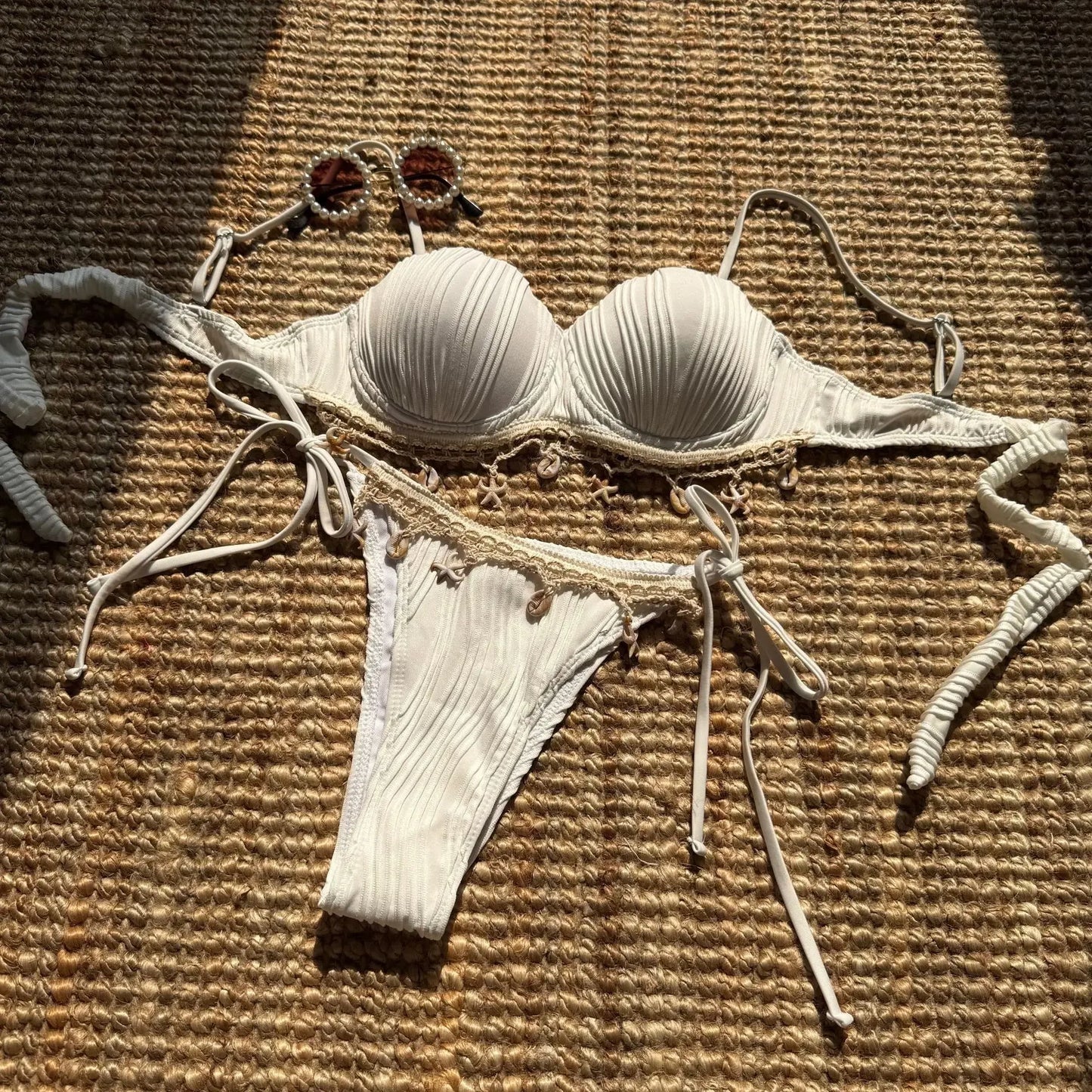 NEW 5 Colors UK Size Shell Scalloped Wrinkled Underwired Bra Cup Bikini Female Swimsuit Women Swimwear 2PCS Bikini Set Push Up Ladies Bathing Suit